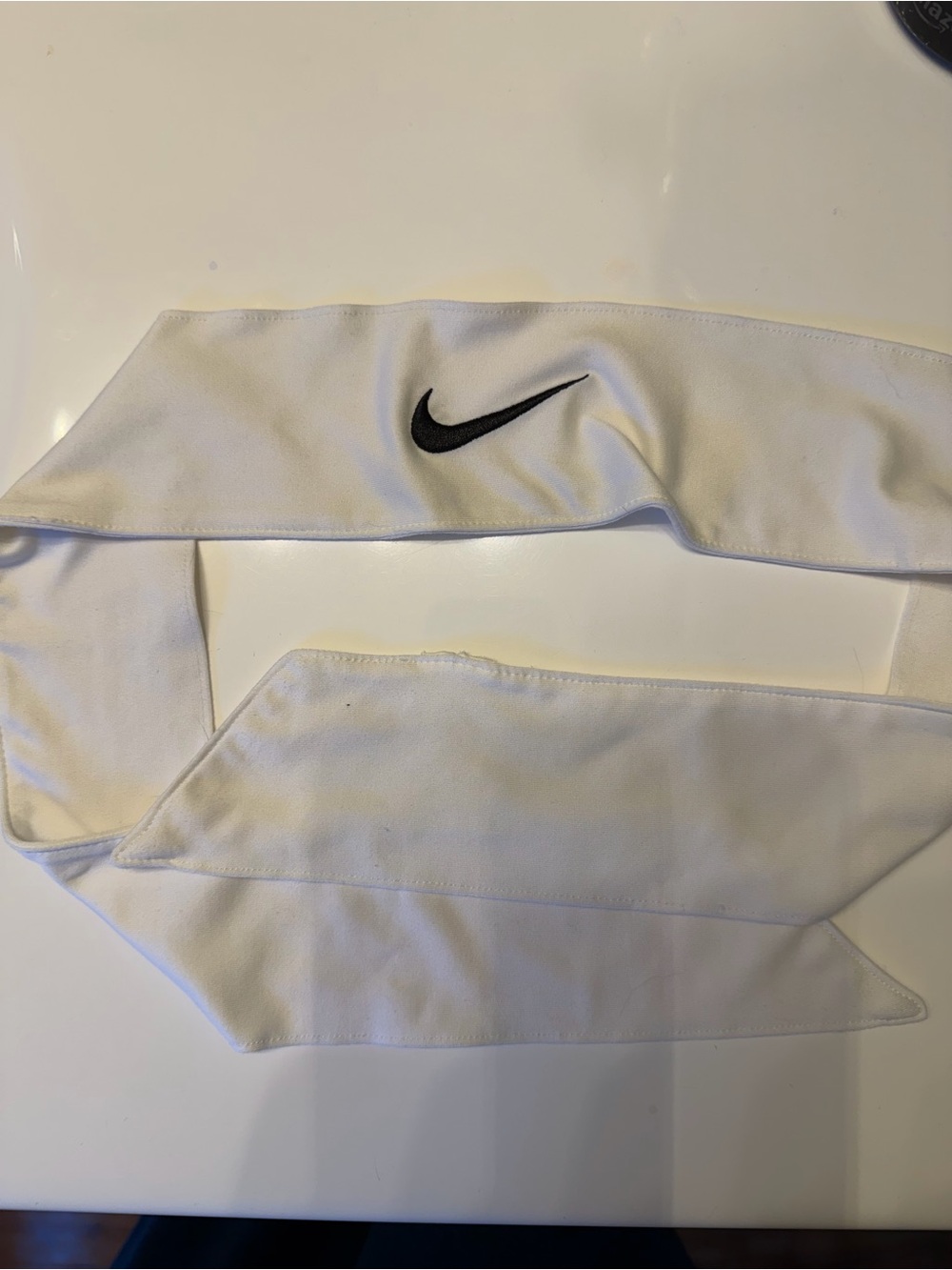 Nike White Tie Headband with Black Swoosh